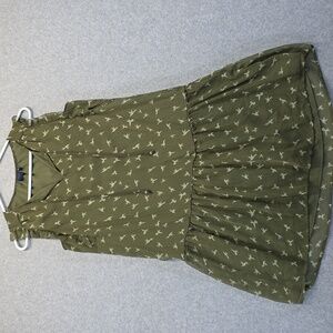 Kaari Blue Olive Green Dress with Bird Print